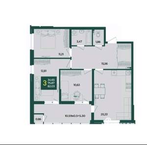 3-к квартира, вторичка, 82м2, 13/18 этаж