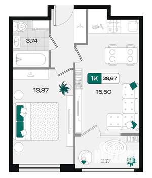 1-к квартира, вторичка, 40м2, 3/18 этаж