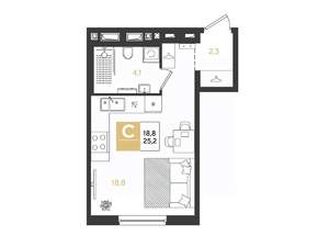 Студия квартира, строящийся дом, 25м2, 6/18 этаж