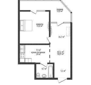 2-к квартира, вторичка, 47м2, 10/22 этаж