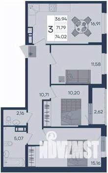 3-к квартира, вторичка, 74м2, 8/18 этаж