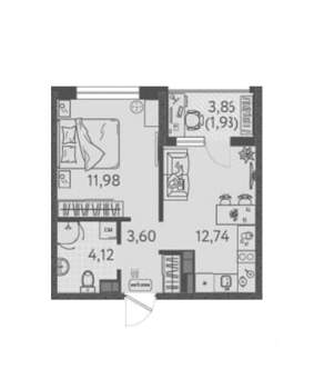 1-к квартира, вторичка, 34м2, 7/8 этаж