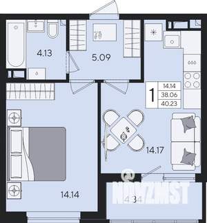 1-к квартира, вторичка, 40м2, 3/8 этаж
