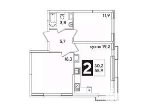 2-к квартира, вторичка, 59м2, 10/16 этаж