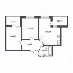 2-к квартира, вторичка, 53м2, 4/4 этаж