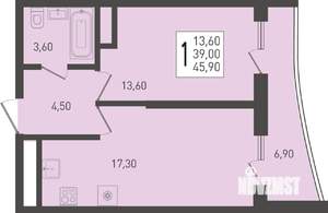 1-к квартира, строящийся дом, 46м2, 22/24 этаж