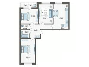 3-к квартира, вторичка, 74м2, 18/19 этаж