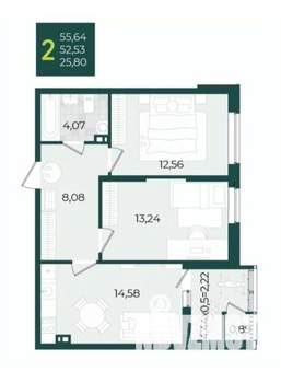 2-к квартира, вторичка, 56м2, 10/21 этаж