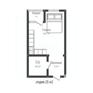 Студия квартира, вторичка, 25м2, 7/22 этаж