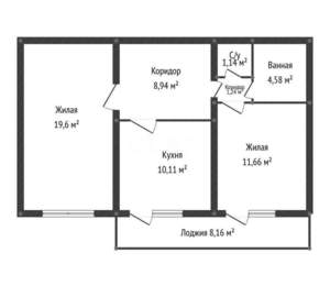 2-к квартира, вторичка, 57м2, 11/14 этаж