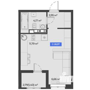 Студия квартира, строящийся дом, 27м2, 1/5 этаж
