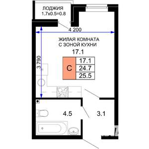 Студия квартира, строящийся дом, 26м2, 2/16 этаж