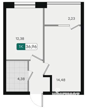 1-к квартира, вторичка, 37м2, 2/18 этаж