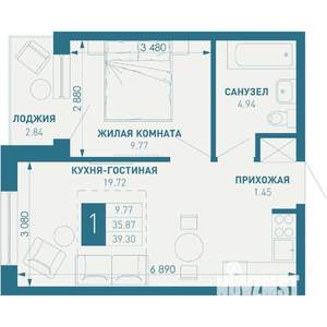 1-к квартира, вторичка, 39м2, 9/9 этаж