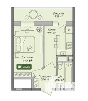 1-к квартира, вторичка, 28м2, 2/10 этаж