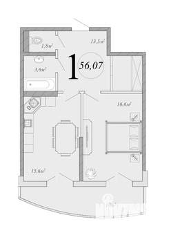 1-к квартира, вторичка, 56м2, 7/16 этаж