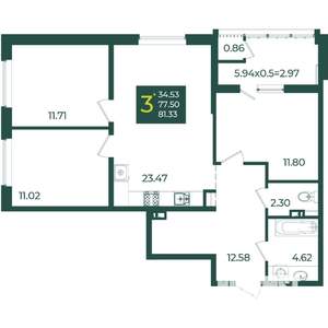 3-к квартира, вторичка, 81м2, 4/18 этаж