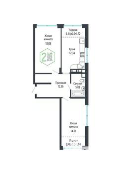 2-к квартира, вторичка, 67м2, 19/24 этаж