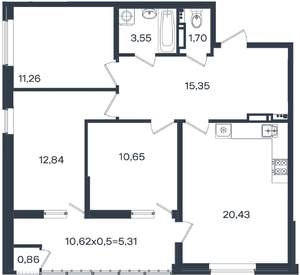3-к квартира, вторичка, 82м2, 13/18 этаж