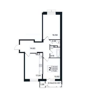 2-к квартира, вторичка, 72м2, 7/12 этаж