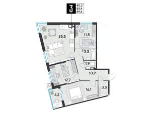 3-к квартира, строящийся дом, 90м2, 8/18 этаж