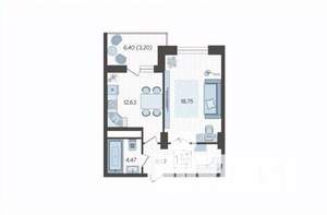 1-к квартира, вторичка, 48м2, 1/22 этаж