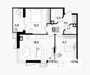 2-к квартира, строящийся дом, 60м2, 4/9 этаж
