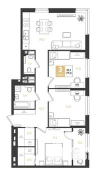 3-к квартира, вторичка, 77м2, 5/9 этаж