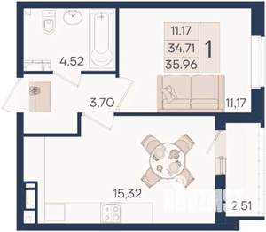 1-к квартира, вторичка, 36м2, 6/18 этаж