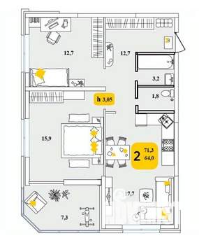 1-к квартира, вторичка, 71м2, 24/24 этаж