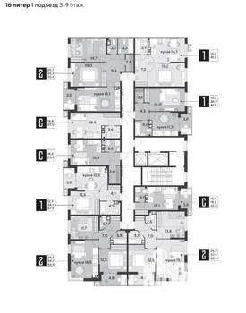 1-к квартира, строящийся дом, 42м2, 3/18 этаж