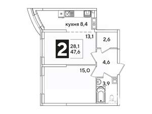 2-к квартира, вторичка, 48м2, 6/16 этаж