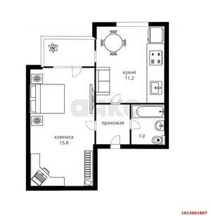 1-к квартира, вторичка, 35м2, 8/9 этаж