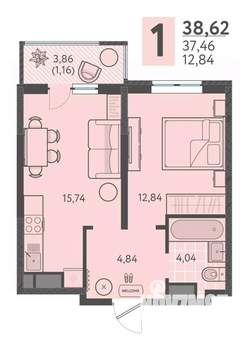 1-к квартира, вторичка, 39м2, 13/18 этаж