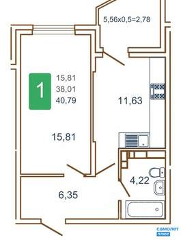 1-к квартира, вторичка, 41м2, 15/16 этаж