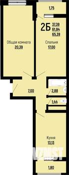 2-к квартира, строящийся дом, 65м2, 5/22 этаж