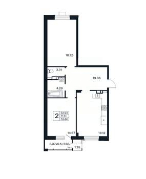 2-к квартира, вторичка, 74м2, 6/12 этаж