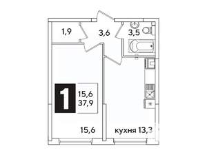 1-к квартира, вторичка, 38м2, 2/16 этаж