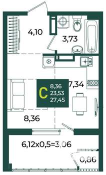 Студия квартира, вторичка, 27м2, 17/18 этаж