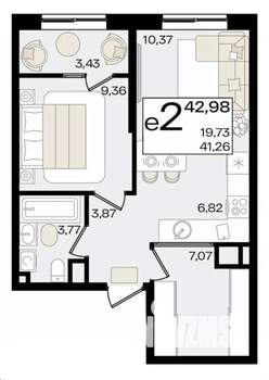 1-к квартира, вторичка, 43м2, 4/9 этаж