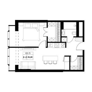 2-к квартира, строящийся дом, 45м2, 5/19 этаж