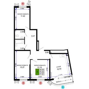 3-к квартира, строящийся дом, 78м2, 2/24 этаж