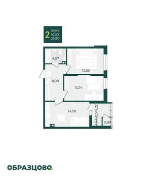 2-к квартира, строящийся дом, 56м2, 19/21 этаж