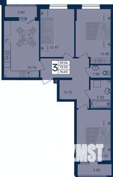 3-к квартира, вторичка, 77м2, 2/18 этаж