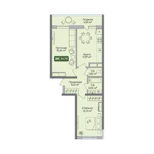 2-к квартира, вторичка, 55м2, 8/10 этаж