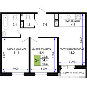 2-к квартира, вторичка, 56м2, 14/16 этаж