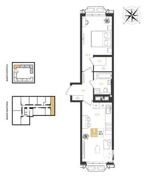 1-к квартира, строящийся дом, 42м2, 5/18 этаж