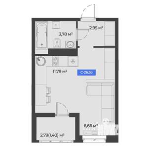 Студия квартира, строящийся дом, 27м2, 3/5 этаж