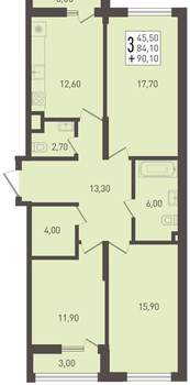 3-к квартира, сданный дом, 90м2, 1/8 этаж