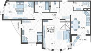 5-к квартира, строящийся дом, 194м2, 20/21 этаж